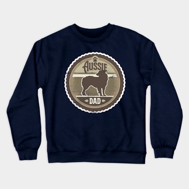 Aussie Dad - Distressed Australian Shepherd Silhouette Design Crewneck Sweatshirt by DoggyStyles